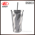 DS803 Juice/Coffee drinkware 16oz stainless steel straw tumbler with debossed shape